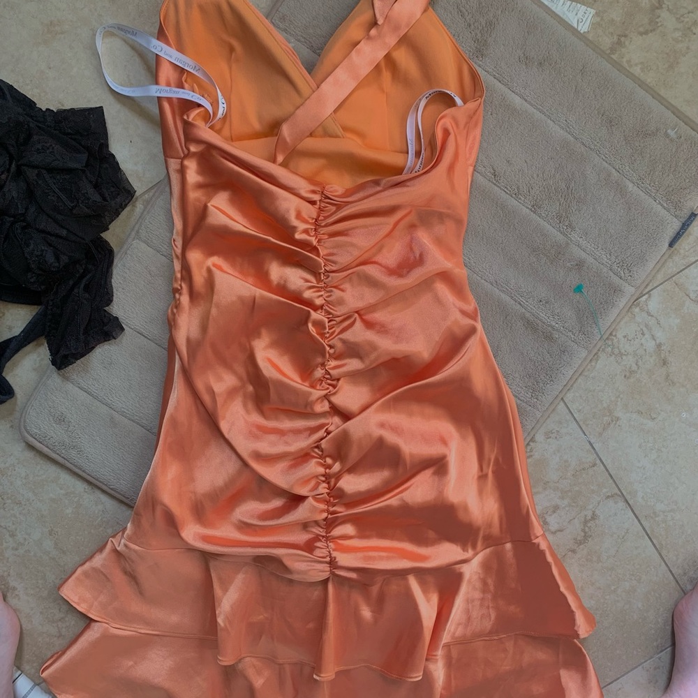Beuaitful sunset orange  summer ruched dress!!